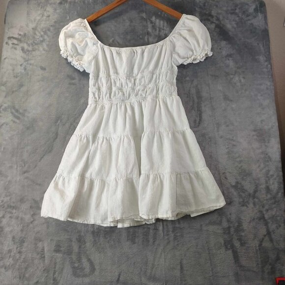 Women M White Peasant Milkmaid Babydoll Puffy sleeves Ren Fair Cottagecore Dress - Picture 4 of 13